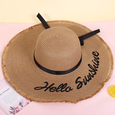 Sombrero protector solar de paja con estampado de letras y serpentina para exteriores de ala ancha a la moda's discount tags