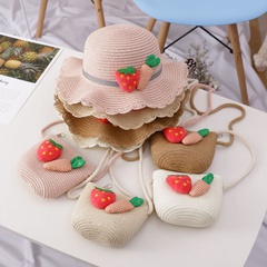 Cute wavy children's straw summer girl travel beach sun hat bag set