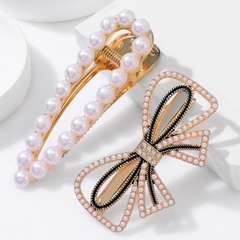Classic Fashion Pearl Bow 2 Piece Hair Clip Set