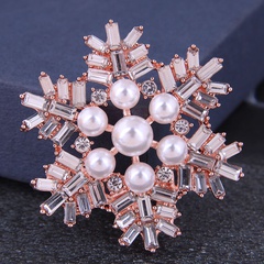 Broche de mujer de perla de diamante de cobre de copo de nieve simple de moda coreana