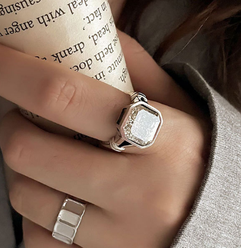 Korean style fashion simple square copper diamond open ring