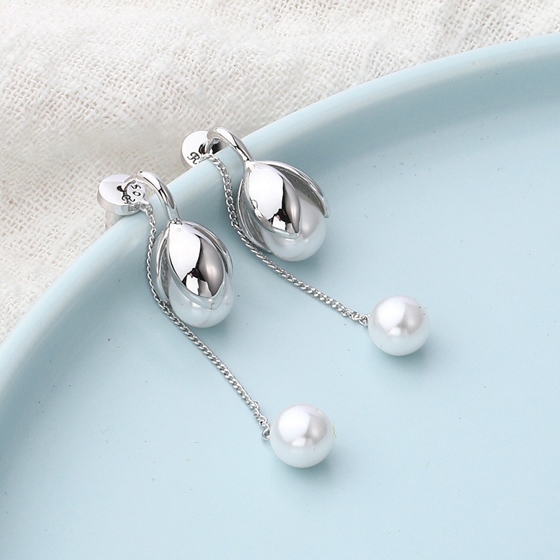 fashion classic glossy water drop pearl chain drop earrings