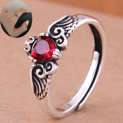 Koreanischer einfacher offener Ring aus Kupfer mit eingelegten roten Diamanten