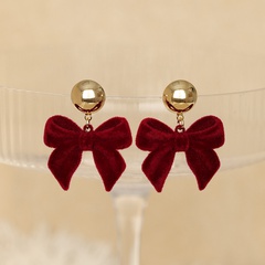 High-quality earrings tea series wine red velvet bow earrings retro Hong Kong-style earrings design niche earrings