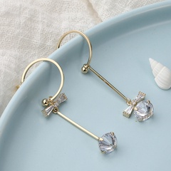 Simple fashion c-shaped copper zircon bows asymmetrical earrings