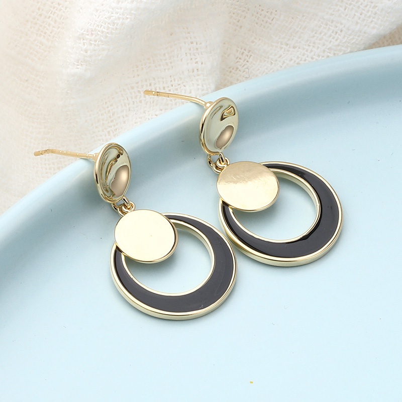 Classic fashion contrast color double circles copper earrings