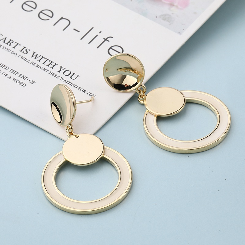 simple golden glossy double solid circles copper earrings