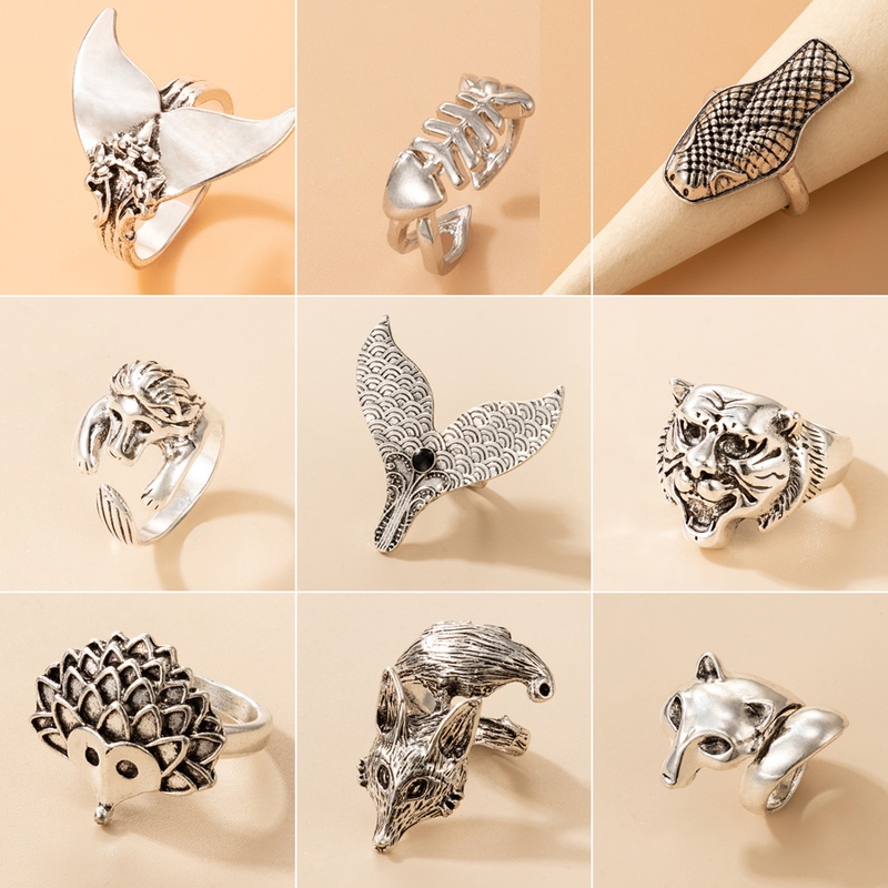 exaggerated retro alloy animal lion alloy ring