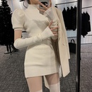 Fashion new cute solid color puff sleeve slim bottoming dresspicture6