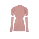 Fashion new cute solid color puff sleeve slim bottoming dresspicture12
