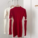 Fashion new cute solid color puff sleeve slim bottoming dresspicture15