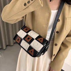 simple small square bag fashion contrast color plaid women's bag 13*26*6cm