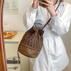 Straw bucket women's messenger large capacity fashion shoulder bag 19*31*19cm