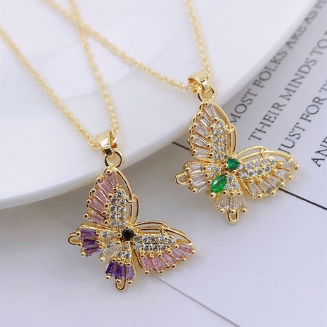 retro butterfly pendent clavicle chain Korean copper zircon necklace women's discount tags