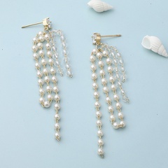 fashion geometric pearl tassel chain copper earrings