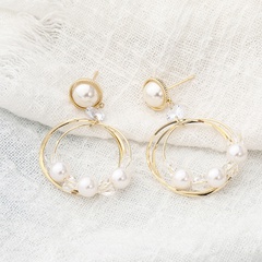 fashion multi-layer circles copper inlaid pearl geometric earrings