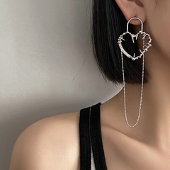 Korean personality exaggerated tassel hollow love thorns niche peach heart stud earrings
