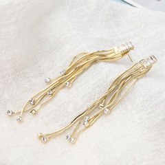 Fashion Geometric Copper Zircon Long Tassel Thin Earrings
