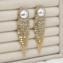 Korean round inlaid pearl zircon tassel geometric copper earringspicture11