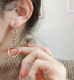 Silver needle Korean sweet and cool style peach heart chain tassel long circle earrings Korean temperament net red earrings