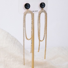 fashion geometric copper zircon long chain drop earrings