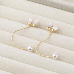 Simple opal bows long pearl copper drop earrings