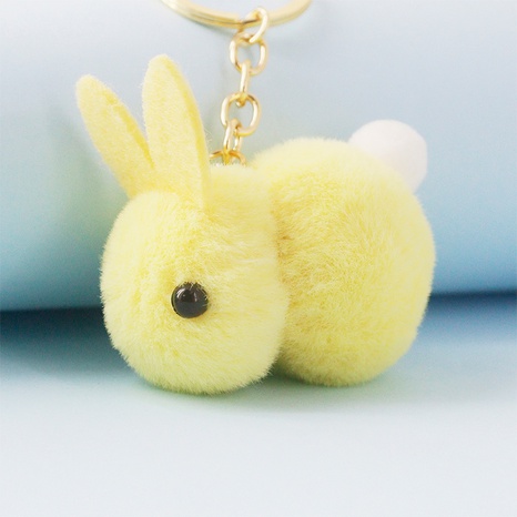 New solid color cute plush pompon bunny doll keychain wholesale's discount tags