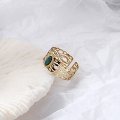 anillo con incrustaciones de turquesa hueca chapada en oro de 14 quilates de acero inoxidable a la moda