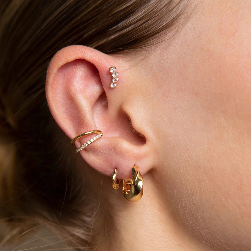 Fashion irregular bump simple ear buckle texture round copper earrings