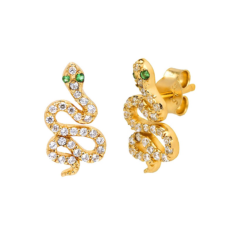 fashion inlaid diamond snake female exaggerated retro copper stud earrings