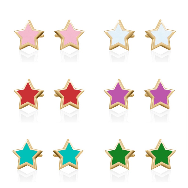 fashion multicolor drop glue star simple copper stud earrings