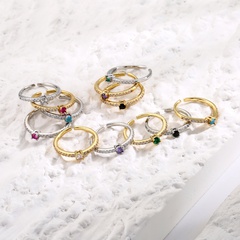 fashion copper micro-encrusted zircon colored row diamond thin ring