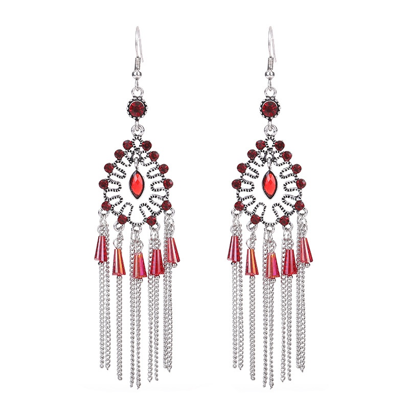 Fashion creative dropshaped diamond long accessories retro alloy earrings