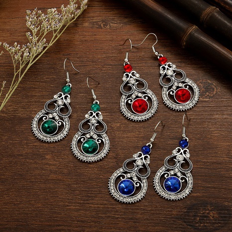 Fashion new retro glass diamond drop-shaped jewelry wholesale alloy earrings NHDAX649943's discount tags