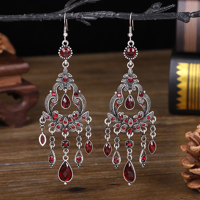 Fashion long diamond texture drop wholesale retro alloy earrings