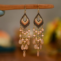 Fashion new hollow water drop female ethnic bead alloy earrings retro color jewelry