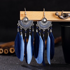 Long semicircular fan-shaped beads earrings retro ethnic style feather earrings