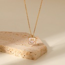 18K goldplated stainless steel square smiley face pendant natural white shell necklacepicture7