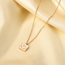 18K goldplated stainless steel square smiley face pendant natural white shell necklacepicture8