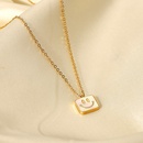 18K goldplated stainless steel square smiley face pendant natural white shell necklacepicture9