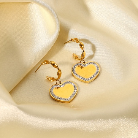 Fashion 18K Zircon Heart Pendant Stainless Steel Twisted C Shape Earrings's discount tags