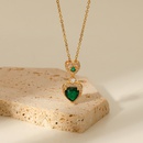 fashion green heartshaped white zirconium trim pendant stainless steel necklacepicture7