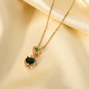 fashion green heartshaped white zirconium trim pendant stainless steel necklacepicture9