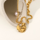 fashion threedimensional hollow rose pendant pearl gold stainless steel necklacepicture8
