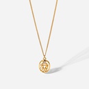 fashion oval hollow Gemini inlaid zirconium 18K gold stainless steel necklacepicture11