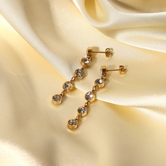 Vintage 14K Gold Plated Stainless Steel Set Five Round Zircon Tassel Earrings