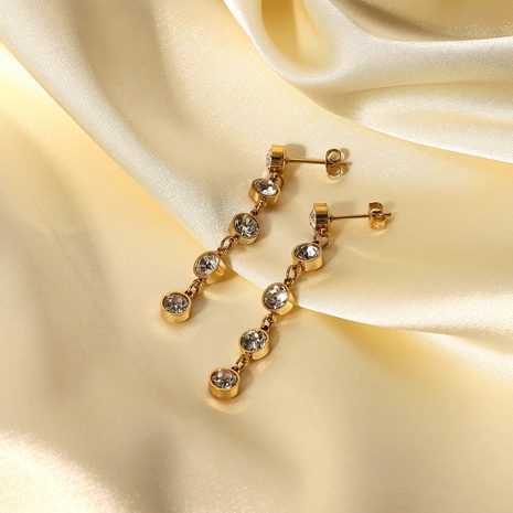 Vintage 14K Gold Plated Stainless Steel Set Five Round Zircon Tassel Earrings NHJIE649992's discount tags