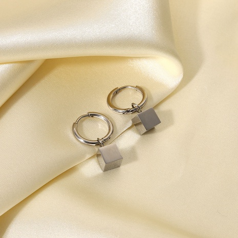 fashion simple plain stainless steel cube pendant earrings wholesale NHJIE649993's discount tags