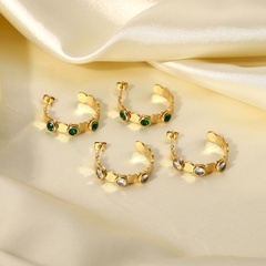 bijoux de boucles d'oreilles en acier inoxydable en forme de C de zircon rond blanc incrusté d'or 14K de mode