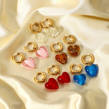 fashion 14K gold stainless steel color glass heart pendant earrings  NHJIE649995's discount tags